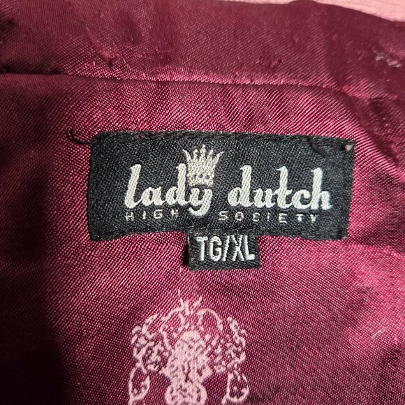 Y2K Lady Dutch Fitted Jacket Coat Size L Burgundy Corduroy Pink Knit Hooded - Picture 15 of 16